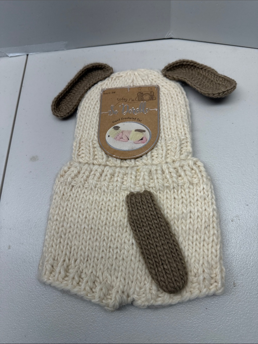 NEW! So' Dorable Knit Newborn Hand Knit Photo set - Puppy Dog - Size 0 - 3M